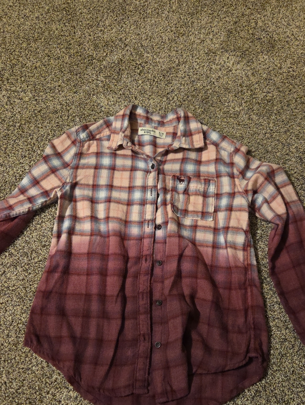 abercrombie kids Burgundy and Cream Ombre Plaid Button-Down